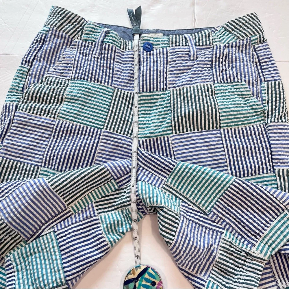 LL Bean Lakewashed Blue‎ Green Seersucker Plaid Chino Bermuda Shorts Size 6